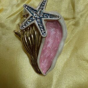 Starfish and Conch Shell Brooch with Crystals